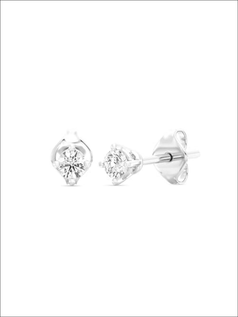 10KT White Gold Lab-Grown Diamond Stud Earrings 4-Prong Push Back